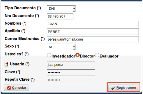 Ejemplo de registracion
